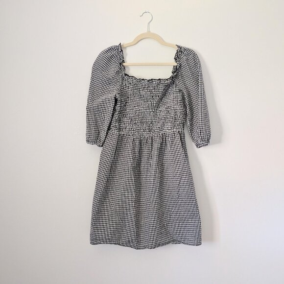 Mango Shirred Gingham Dress Size 6 - Picture 1 of 4